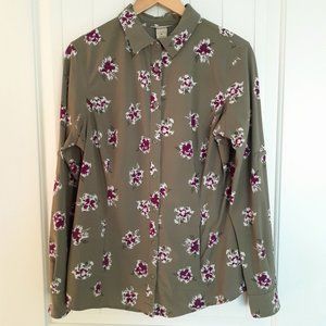 Duluth Trading DuluthFlex Sidewinder Long Sleeve Shirt Green Floral Size Size M